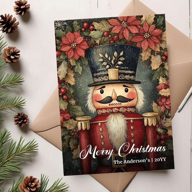Vacker retro julnötknäppare kort redigerbar (Lovely retro Christmas nutcracker card editable)