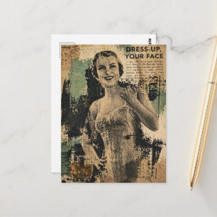 Vacker Retro Korsett Kvinna Collage Vykort
