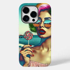Vacker Retro Pop Art Kvinna med Lollipop