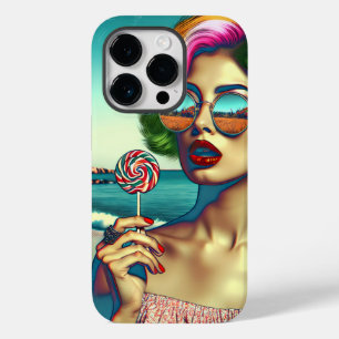 Vacker Retro Pop Art Kvinna med Lollipop