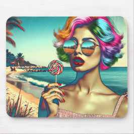 Vacker Retro Pop Art Kvinna med Lollipop Musmatta