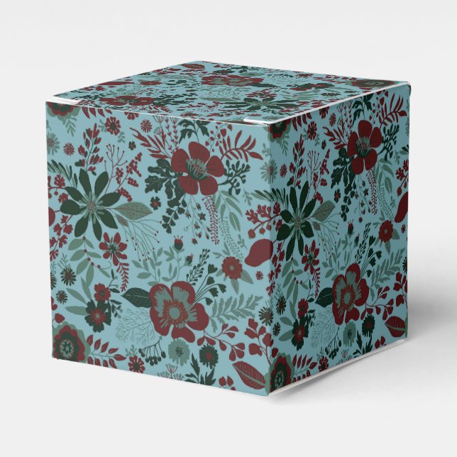 Vacker retroinspirerad blå pastellfärgad blommig m presentaskar (Framsidan Sidan)