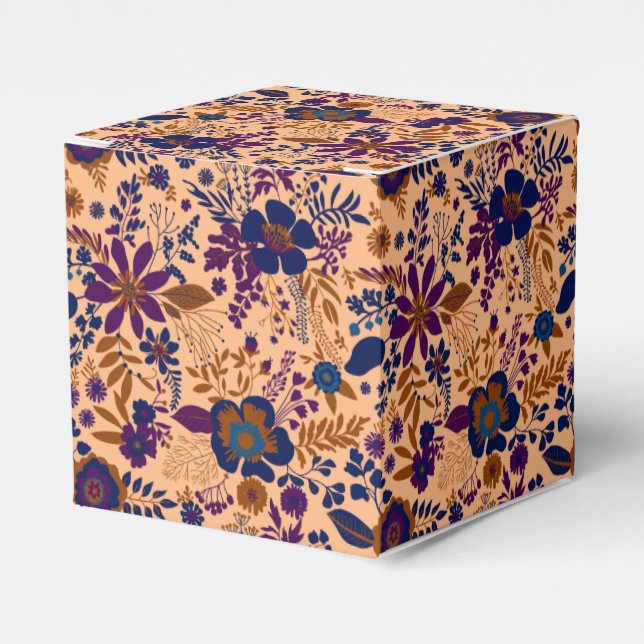 Vacker retroinspirerad orange pastellfärgad blommi presentaskar (Framsidan Sidan)
