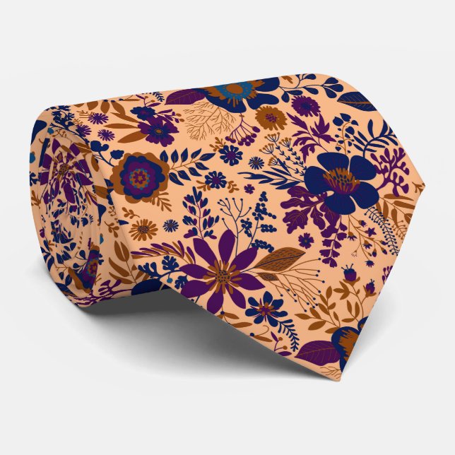 Vacker retroinspirerad orange pastellfärgad blommi slips (Rullad)