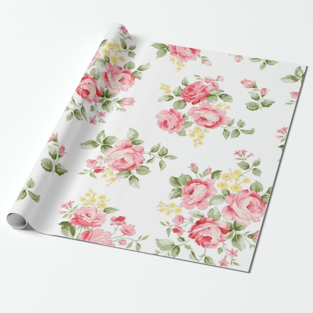 Vacker ro-blomman mönster, liten blommigt bouqu presentpapper (Utrullad)