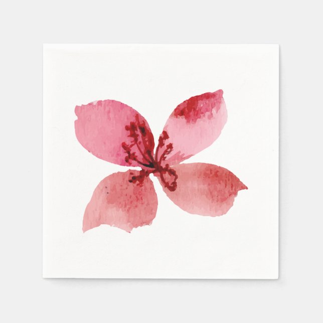Vacker röd akvarell handmålad orkidé pappersservett (Framsidan)