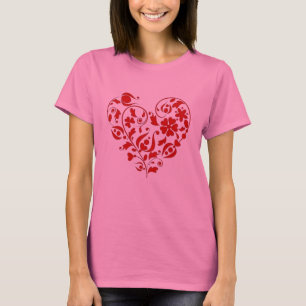 Vacker röd blommig hjärtan Valentinsdag T-shirt