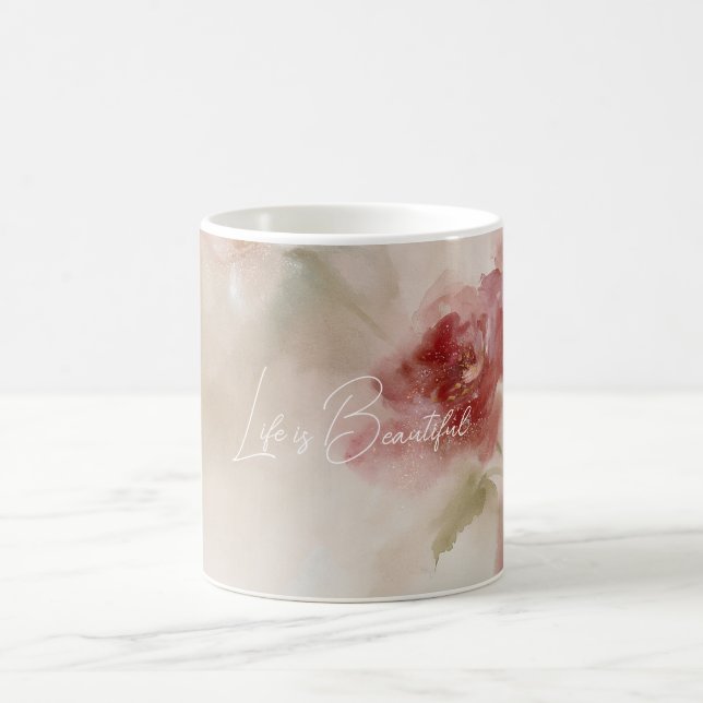Vacker röd blommig kaffemugg (Center)