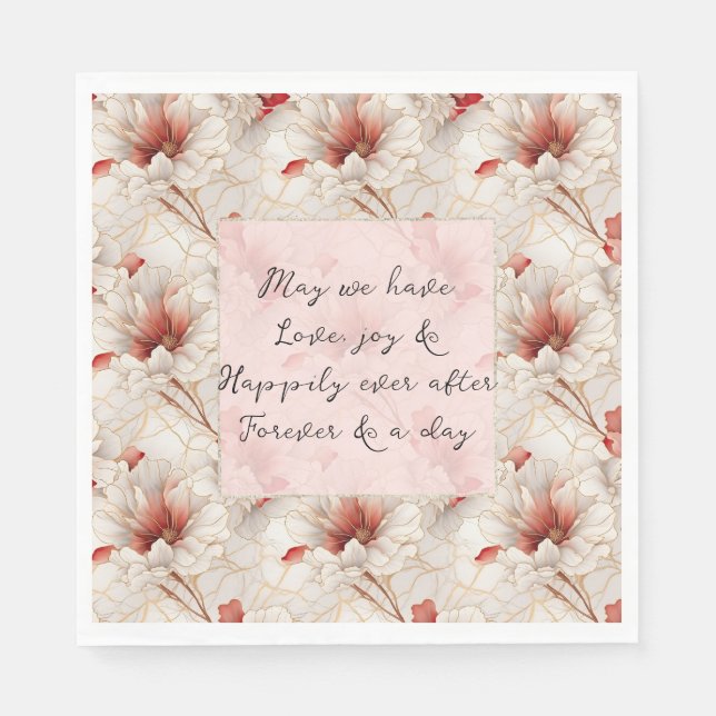Vacker röd Blommigt Romantic Bröllop Pappersservett (Framsidan)