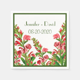 Vacker röd blomsterbröllop pappersservett