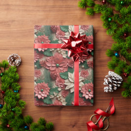 Vacker röd Grönt och vit 3D-poinsettias Presentpapper