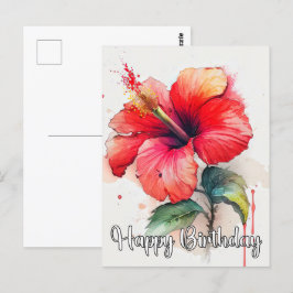 Vacker röd Hibiscus Flower Art Vykort