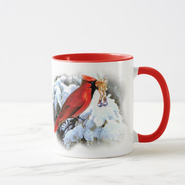 Vacker röd jul kardinal välkommen jul mugg (Höger)