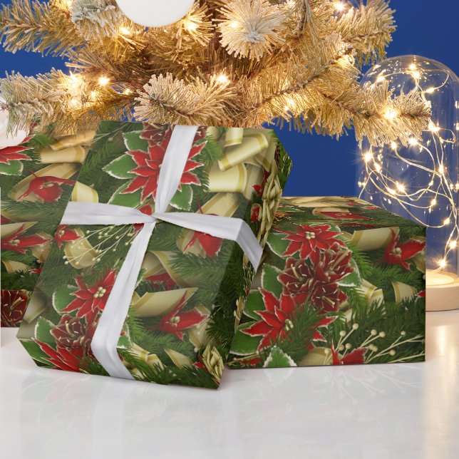 Vacker röd jul Poinsettia Mönster Presentpapper (Helgdagar)