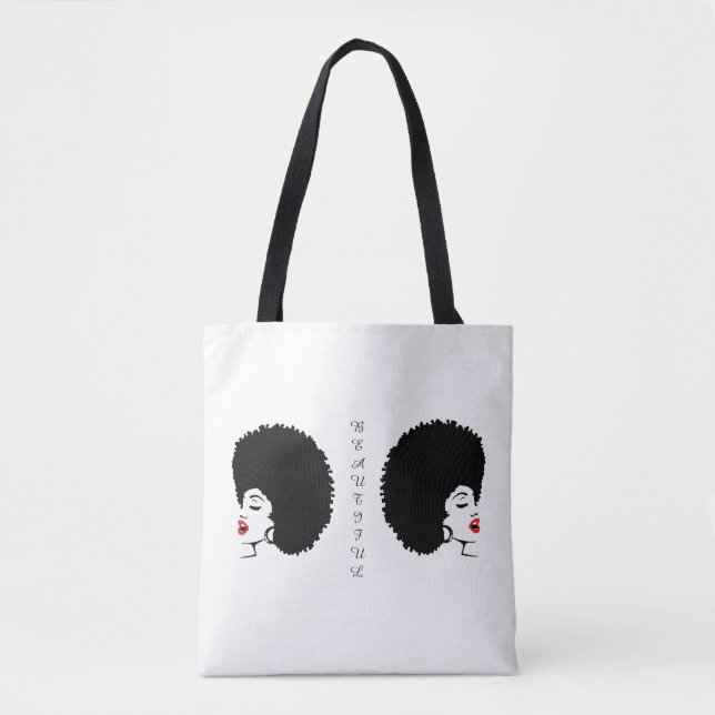 Vacker röd läpp Afro-totebag Tygkasse (Framsida)
