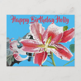 Vacker röd lilja Lilium blomster födelsedag vykort