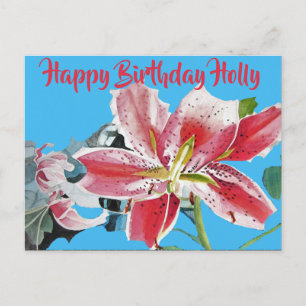 Vacker röd lilja Lilium blomster födelsedag vykort