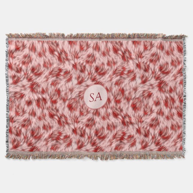 Vacker röd och rosa monogrammerad kastfilt filt (Framsidan)