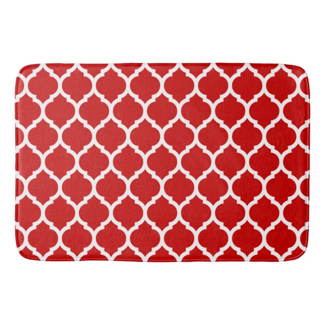Vacker röd och vit marockansk quatrefoil-mönster badrumsmatta (Framsidan)