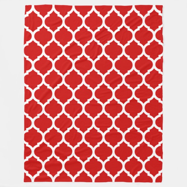 Vacker röd och vit marockansk quatrefoil-mönster fleecefilt (Framsidan)