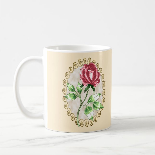 Vacker röd ros specialmugg kaffemugg (Vänster)