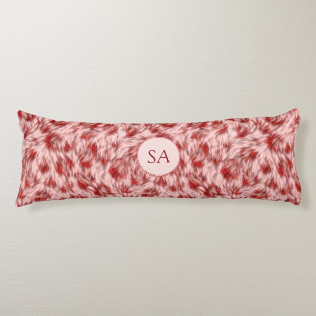 Vacker röd & rosa monogram kuddkropp kroppskudde (Framsidan)