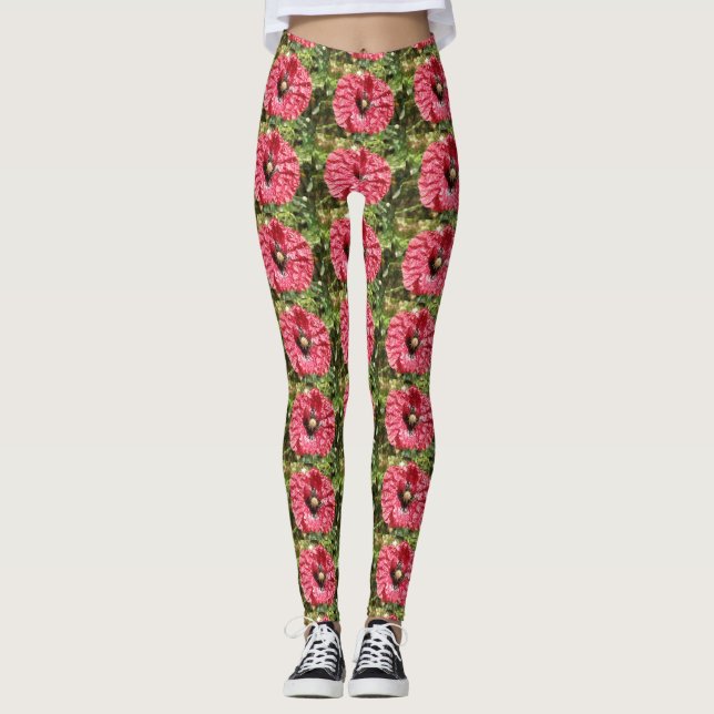 Vacker röd vallmoväxande makroleggins leggings (Framsida)