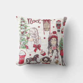 Vacker röd vattenfärgad julhand målad kudde