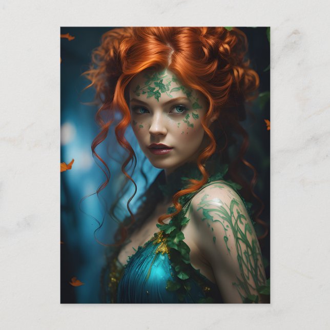 Vacker rödhårig gudinna och murgröna vykort (Framsida)