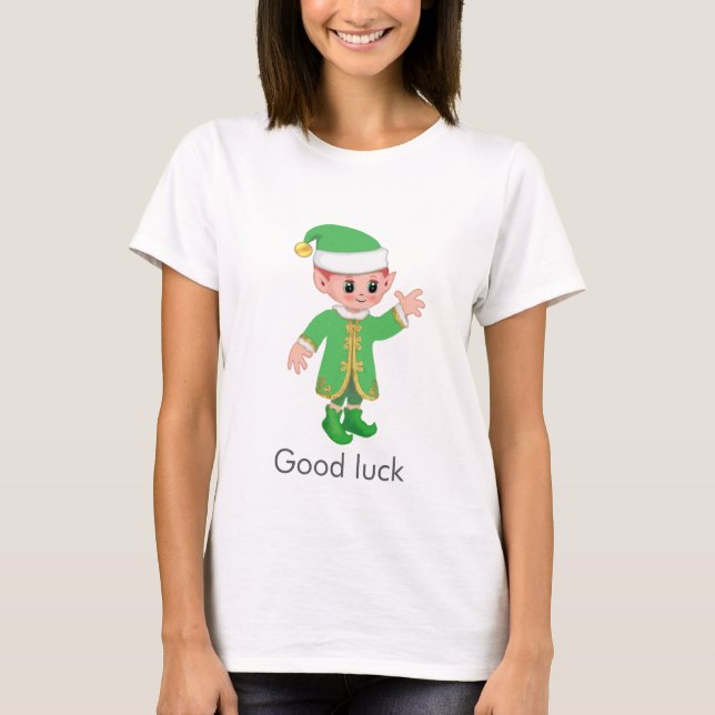 Vacker Rolig Lucky Alv & Kalligrafi T Shirt (Framsida)