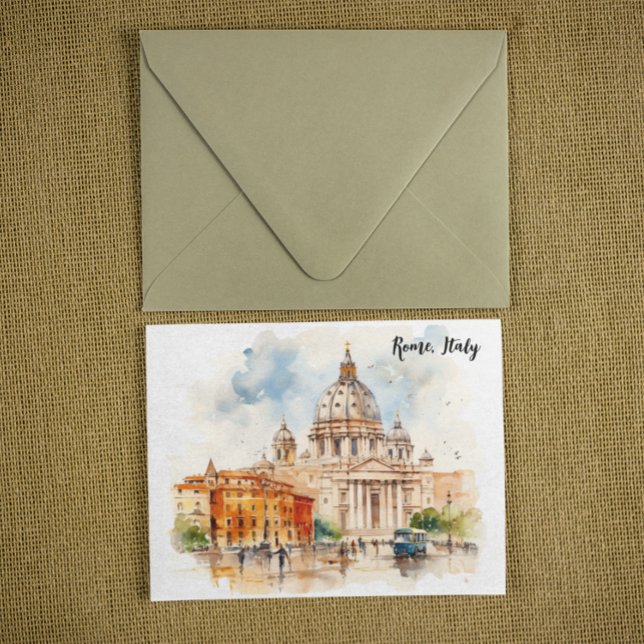 Vacker Rom Italien Akvarellmålning Vykort (rome italy watercolor city painting postcard)