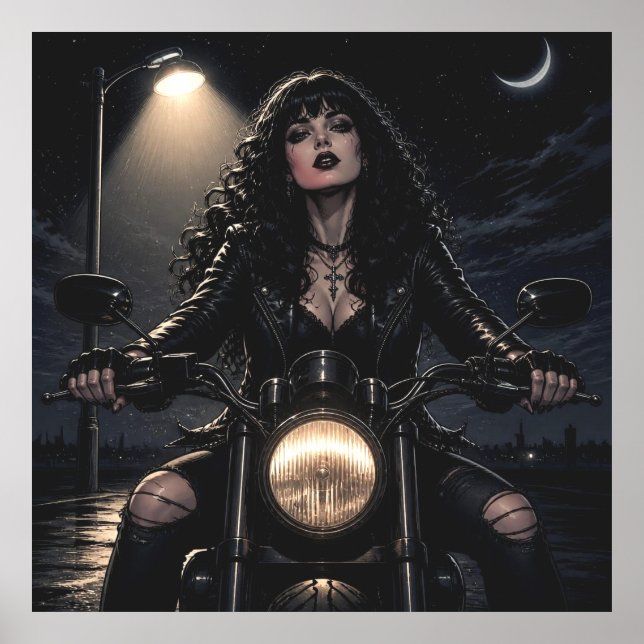 Vacker romantisk gotisk kvinna på motorcykel poster (Framsidan)