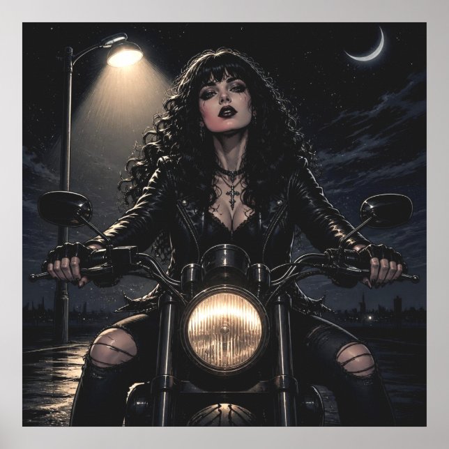 Vacker romantisk gotisk kvinna på motorcykel poster (Framsidan)