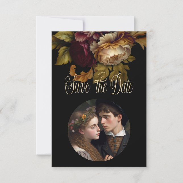 Vacker Romantisk Mörk Gammal Värld Blommig  OSA Kort (Framsida)