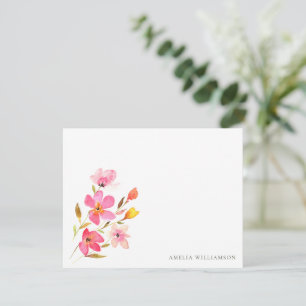 Vacker Rosa Akvarell Blommig Bröllopsfest Tack Kort
