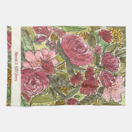 Vacker Rosa Akvarell Blommig Mormors Kök  Kökshandduk