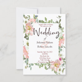Vacker rosa akvarell blomsterbröllopsinbjudan inbjudningar