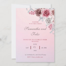 Vacker rosa akvarellblomma bröllopsinbjudan inbjudningar