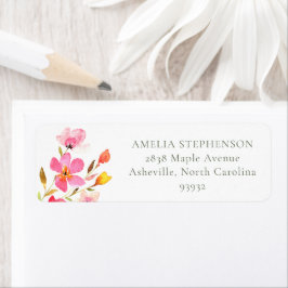 Vacker rosa akvarellblomma returadress etikett