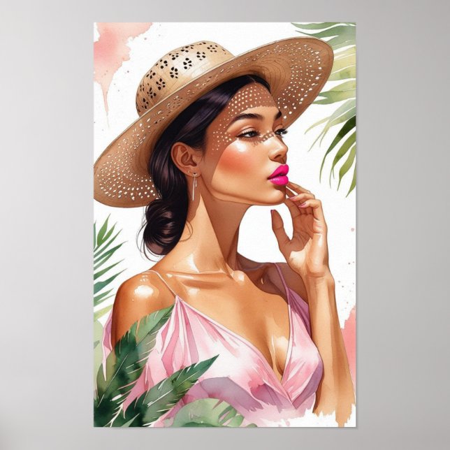 Vacker rosa akvarellkvinna poster (Framsidan)