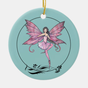 Vacker rosa ängsornament julgransprydnad keramik