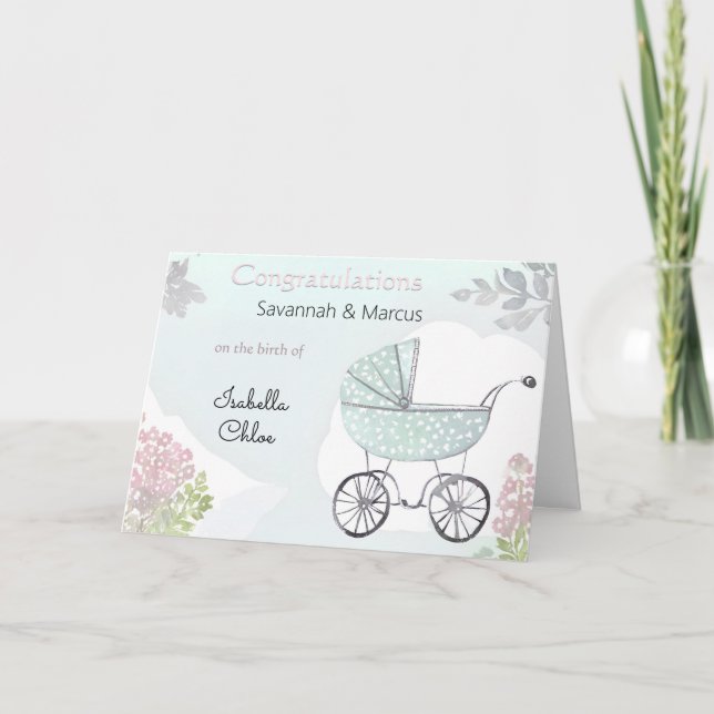 Vacker Rosa Aqua Födelsedagsgratulationer Ny Bebis Kort (Framsida)