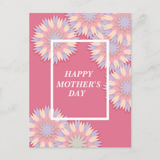 Vacker Rosa Blå Vit Blommig Mors Dag Helg Vykort (Framsida)
