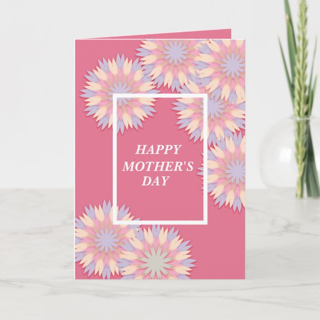 Vacker Rosa Blå Vit Blommig Mors Dag Kort (Framsida)