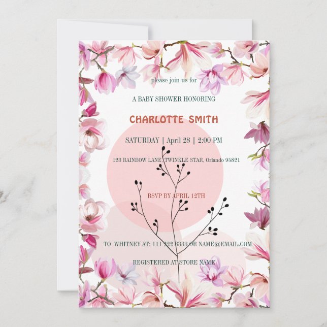 Vacker rosa blomma gradient blommande baby shower inbjudningar (Framsida)