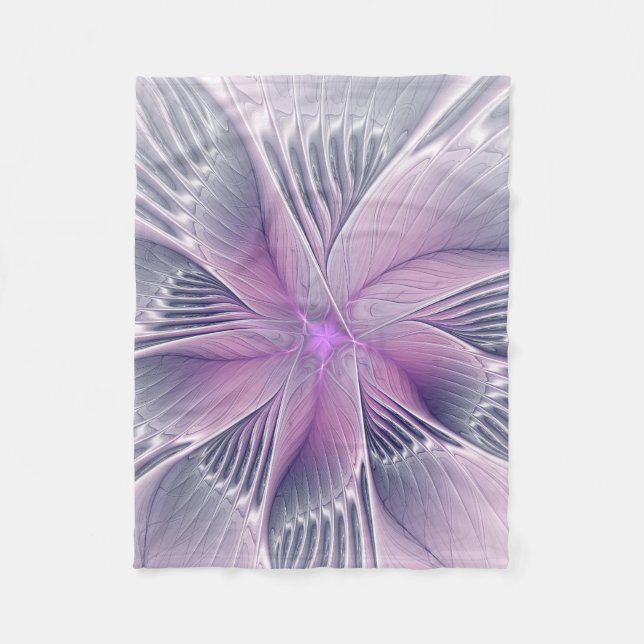 Vacker rosa blomma modern abstrakt fraktal konst fleecefilt (Framsidan)