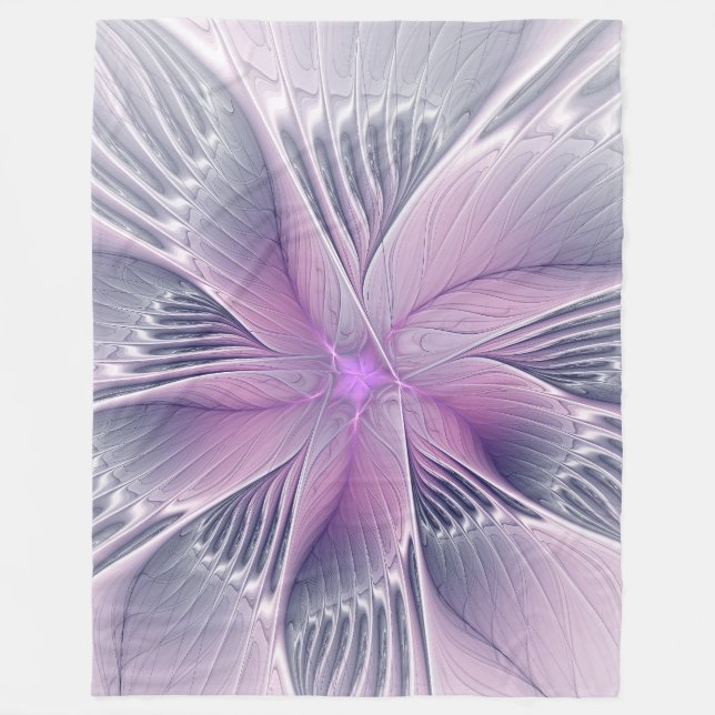 Vacker rosa blomma modern abstrakt fraktal konst fleecefilt (Framsidan)