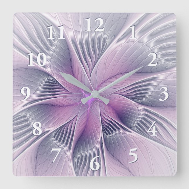 Vacker rosa blomma modern abstrakt fraktal konst fyrkantig klocka (Framsida)