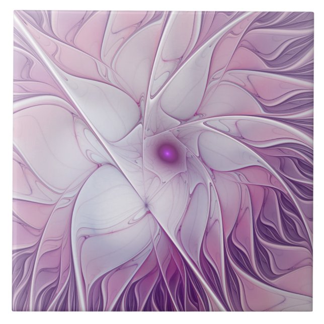 Vacker rosa blomma Modern abstrakt fraktal konst Kakelplatta (Framsidan)