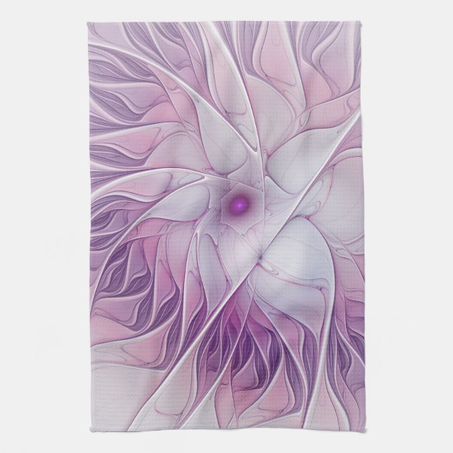 Vacker rosa blomma modern abstrakt fraktal konst kökshandduk (Vertikal)